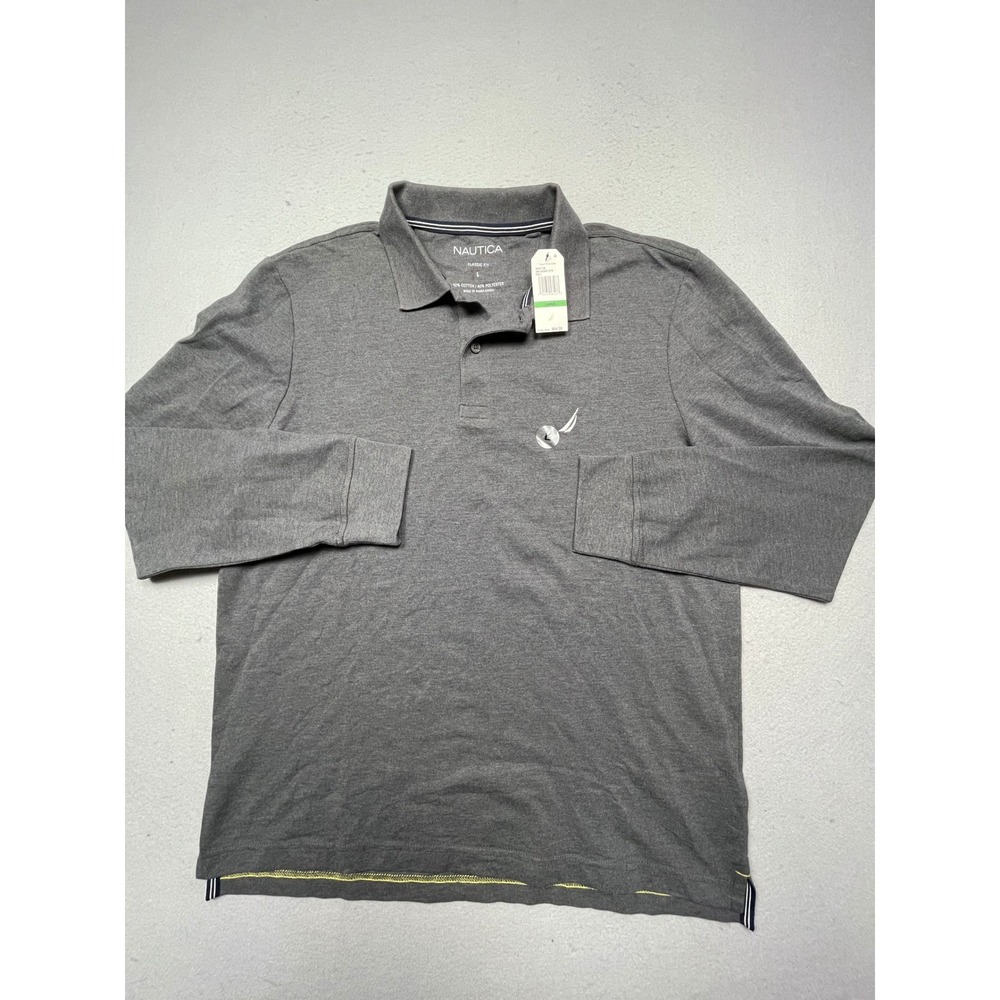 Nautica Polo Shirt Cotton Polyester Charcoal Heather Large Mens